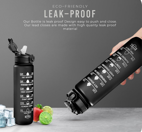 Sports Water Bottle with Straw and Time Marking